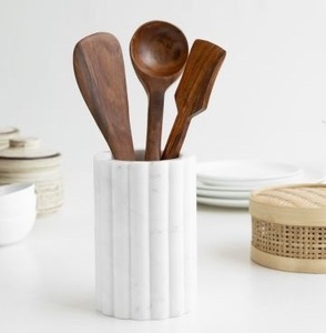Luxury fluted <b>marble</b> utensil holder stone kitchen organizer <b>jar</b> modern cutlery holder spoon stand premium handmade home decors - Product Image 1