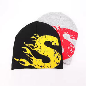 Multi Color Beanie Black And Gray Jacquard Beanie <b>Hat</b> With Yellow And Red S Logo Street Style Unisex Adult 56-58CM Casual Wear - Product Image 5