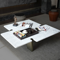 Table basse rectangulaire moderne de luxe pour salon, plateau en pierre frittée d'ardoise, pieds en métal