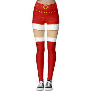 Leggings Rojos de Cintura Alta con Estampado Navideño para Mujer, Tejidos Elásticos, Largos, Sexys, para Invierno, con Bolsillos - Product Image 1