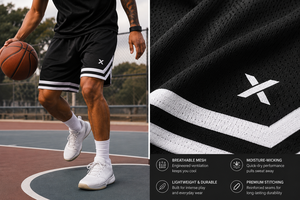 Shorts de basket-ball en maille noire X Sports City, unisexe, taille élastique, respirant, séchage rapide, polyester, toutes saisons, adulte, taille standard - Product Image 3