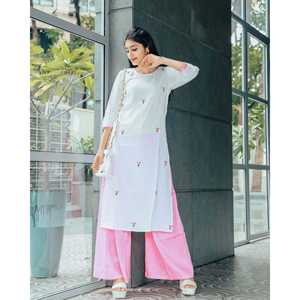 Traje de Rayón Blanco Transpirable Bordado a Mano con Tela Crepé Talla XS para Mujer - Product Image 5