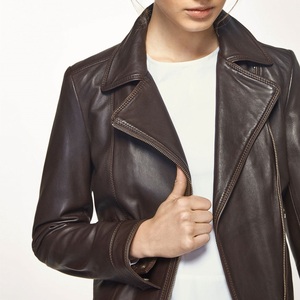 Sheep Skin Breathable Moto <b>Jacket</b> Asymmetrical Zip Front Woven Leather Skin Leather <b>Jackets</b> - Product Image 4