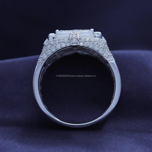 Bague de mariage et de fiançailles pour homme style Hip Hop, sertie de pierres en forme de baguette, en argent sterling 925, monture carrée, entièrement pavée de pierres, pour cadeaux de mariage - Product Image 5