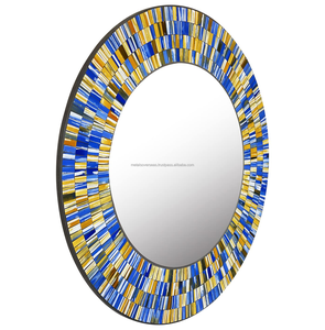 Miroir mural en mosaïque de verre à motif radial de forme ronde fait à la main Design Art déco pour la décoration de la maison Miroir mural encadré - Product Image 1