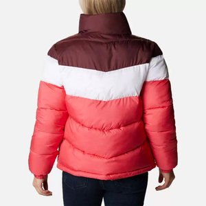 Women's Color Panel Shiny Puffer Jacket Stand Collar Full Sleeve Winter Thick Polyester Zipper Closure Padded Puffer Jacket - Product Image 5