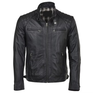 Blouson en cuir pour homme de marque High Street avec col montant, style motard, poches zippées, collection 2026 - Product Image 3
