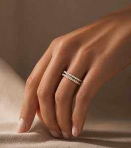 Bague demi-éternité en or jaune 14 carats avec diamants ronds de laboratoire pour femme, bijou de fiançailles ou de promesse, charmes romantiques - Product Image 3