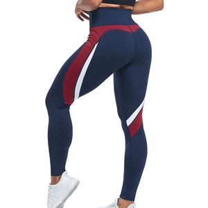 Pantalones de Yoga Color Block para Mujer, Cintura Alta, Azul Marino, Leggings Deportivos, Patchwork, Mallas Atléticas para Entrenamiento - Product Image 4