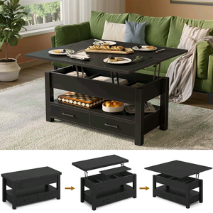 Modern Vintage Rustic Wooden Lift-Top <b>Coffee</b> <b>Table</b> with Hidden Storage and Open Side Shelf <b>for</b> Living Room Apartment - Product Image 4