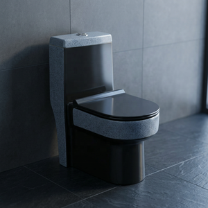 WC monobloc moderne en céramique, à fixation au sol, avec réservoir encastré et double chasse, noir mat, directement de l'usine - Product Image 6