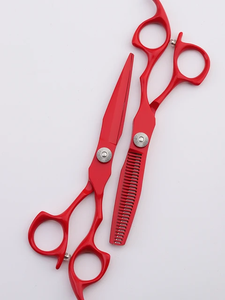 Kit de ciseaux de barbier professionnels en acier inoxydable avec poignées en caoutchouc, pour droitiers, 28 dents, pour la coiffure à domicile ou en salon - Product Image 2