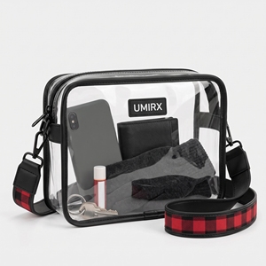 Sac bandoulière transparent UMIRX INDUSTRIES avec sangle à carreaux, approuvé pour les stades, motif Buffalo Check, sac à main pour femme, collection automne-hiver, idéal pour les jours de match, logo personnalisé en PVC - Product Image 1