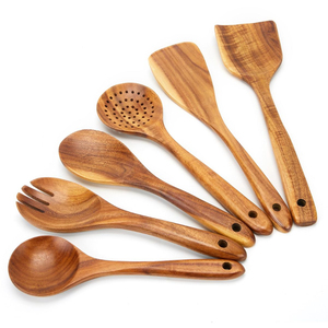 Cuillères de cuisine et spatules ajourées en bois de noyer noir de qualité supérieure, fabriquées à la main, pour la maison - Product Image 5