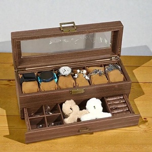 Boîte à montres rustique en bois de noyer, organisateur à 2 niveaux, coffre à bijoux pour homme, grand tiroir à 6 emplacements, présentoir de montres de table suspendu - Product Image 5