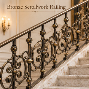 Barandilla de Bronce Estilo Manor House con Paneles Circulares para Hoteles y Villas de Lujo, Pasamanos y Balaustrada Metálicos - Product Image 1