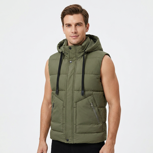 Chaleco Acolchado sin Mangas con Capucha para Hombre, Color Sólido, Cortavientos, de Secado Rápido, Informal, Corte Regular, Relleno de Poliéster, Cierre de Cremallera - Product Image 2