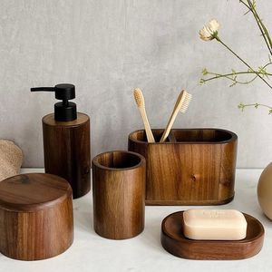 Premium Quality Wooden Bathroom Accessories Set <b>Soap</b> Dispenser Toothbrush Holder <b>Soap</b> <b>Dish</b> Bathroom Organizer Home Hotel Decor - Product Image 6