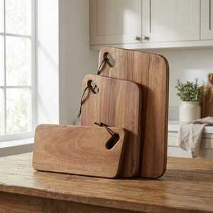 Planche à découper en bois d'acacia, planches à découper rustiques en bois avec poignée, ensemble de planches de service pour la cuisine, planche à charcuterie et à pain - Product Image 1
