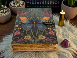 Herb Heritage Journal Grimoire en Cuir de buffle fait main avec logo gaufré motif papillon, fleur et papillon des lumières - Livre de sorts vintage vierge pour les ombres - Product Image 3