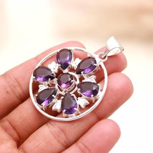 Pendentif en argent sterling avec améthyste : Bijou audacieux en forme de goutte d'eau (Pierre de naissance de février) - Product Image 4