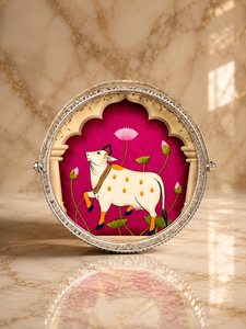 Royal Kamdhenu Art German Silver Gift <b>Basket</b> <b>Tray</b> With Handle Handmade Iron Decorative Hamper <b>Tray</b> Luxury Festival Serving <b>Tray</b> - Product Image 2