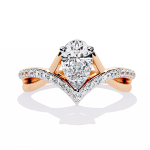 Bague de fiançailles en moissanite taille poire pour femme, or massif 18 carats, sertissage pavé, monture à griffes, design de bande croisée de luxe - Product Image 3