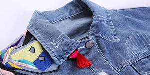 Women's <b>Denim</b> <b>Jacket</b> Light Wash Distressed Casual Regular Fit Autumn Solid Color Cotton Fabric Hole Decoration Back Logo - Product Image 2
