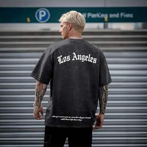 T-shirts graphiques oversize pour hommes, style vintage Los Angeles, streetwear, délavés à l'acide, coupe ample, cool et décontractés - Product Image 5