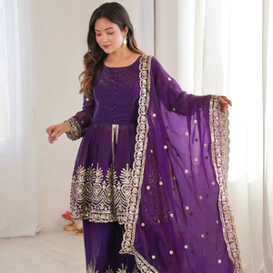 Indian Exporter Traditional Indian <b>Top</b> Plazzo Set Dupatta Pure Silk Knee-Length Parties Celebrations Natural Waist - Product Image 1
