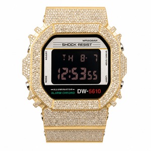 Reloj digital para hombre DW-5610 con caja dorada con diamantes de imitación, resistente a golpes, resistente al agua, cronógrafo, alarma, pantalla LED - Product Image 4