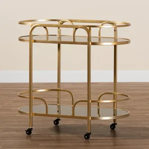 Chariot de service ovale en métal avec cadre doré et roues verrouillables, style glamour, design durable pour les fêtes - Product Image 4