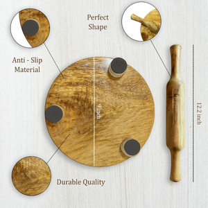 Rouleau à pâtisserie et planche à découper en bois d'acacia, design moderne, forme ronde, Chakla Belan, pour accessoires de cuisine - Product Image 4