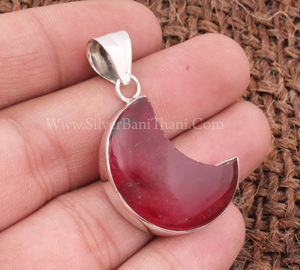 Wholesale Natural Red <b>Jade</b> Pendant 925 Sterling Silver Half Moon Shape Charm <b>Jewelry</b> Manufacturer Bulk Price Factory Direct - Product Image 2