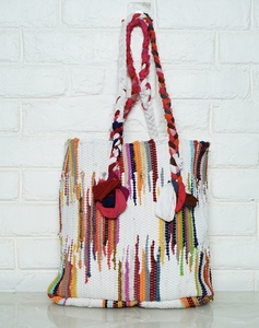 Bohemian Women's Handwoven Eco-Friendly Tote <b>Bag</b> with Solid Pattern Braided Handles Large Capacity Travel-Friendly <b>Summer</b> Style - Product Image 1