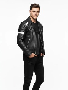 Veste de motard en cuir noir pour homme - Product Image 4