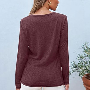 Nouveauté - T-shirts à manches longues pour femmes, hiver, couleur unie, décontractés, couleurs personnalisées, OEM, vente en gros de t-shirts à manches longues pour femmes - Product Image 4