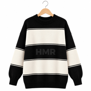 HMR Sisterhood Sorority Acrylic Contrast Color Black Striped Knitted Sweater Crew Neck Long Sleeve Casual Wear - Product Image 3