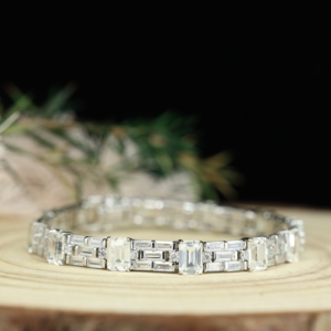 S925 Hip Hop Gold Plated Tennis Bracelet with Iced Cubic Diamond Baguette Cut for Women-Wedding Party <b>Gift</b> - Product Image 6
