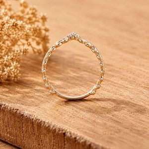 Bague en diamant de laboratoire taille ronde, inspirée de la nature, en or massif 14k 18k, pour fiançailles et anniversaire, 0,03 ct, bijoux fins - Product Image 6