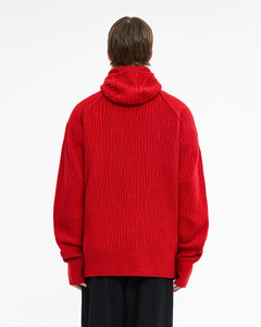 Pull col roulé rouge pour homme, manches longues, couleur unie, coupe ample, tricot décontracté d'hiver, 100 % acrylique, design côtelé épais - Product Image 4