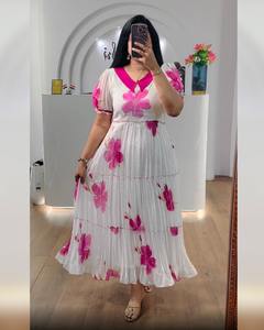 Vestido Occidental Casual con Estampado Floral de Moda 2026 para Mujer, Talla Grande, Cuello en V, Tela Estampada de Alta Calidad, Mangas Cortas - Product Image 3