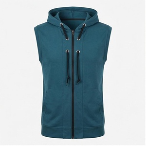 Gilet sans manches à capuche zippé pour homme, couleur unie, en molleton bouclette décontracté, coupe classique, pour l'automne - Product Image 1