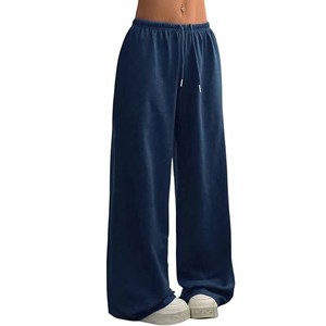 Pantalon évasé taille haute pour femme grande taille, en polyester tricoté, coupe ample, décontracté, couleur unie, avec cordon de serrage, longueur totale, effet délavé - Product Image 5