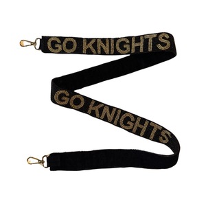 CRYSTAL CRAFT Go Knights Correa de Tela Negra con Cuentas y Texto Dorado, Gancho Ecológico Vintage, Accesorio de Moda para Bolso - Product Image 1