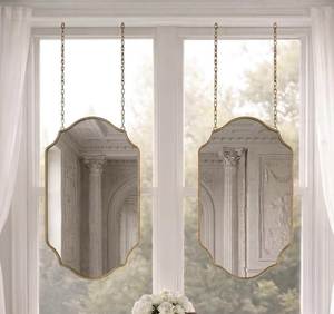 Customized Shape Hanging Wall <b>Mirror</b> with Metal Border Wall Hanging <b>Mirror</b> | Decorative GoldenBorder <b>Mirror</b> With Chain - Product Image 1