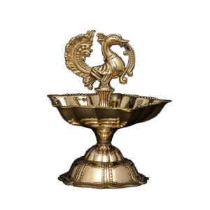 Petite lampe à huile élégante en laiton de paon superfin de 3 pouces pour la décoration intérieure, les mariages et le temple de l'Inde - Product Image 1