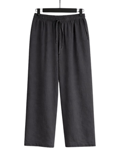 Ensemble deux pièces en lin noir pour femme, chemise à manches longues boutonnée et pantalon large à taille élastique, tenue décontractée - Product Image 6