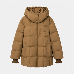 Chaqueta Larga Acolchada con Capucha para Mujer, Color Sólido, Relleno de Poliéster, Abrigo de Invierno, Manga Larga, Grueso y Cálido - Product Image 2