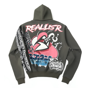 Sweat à capuche imprimé Realist Thug Oppy Memer pour homme, style streetwear, coupe oversize, en polyester tricoté, style automne, avec logo au dos - Product Image 2